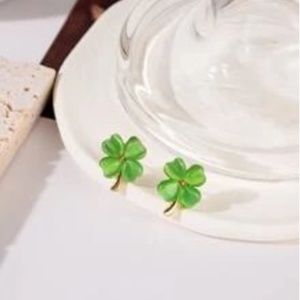 Green Irish Shamrock Clover Earrings